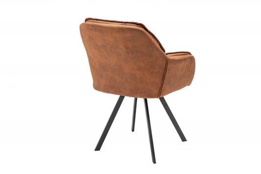 Scaun rotativ tapitat cu Microfibra Maro cu picioare din Metal Negru H85xL63xA62cm Lounger