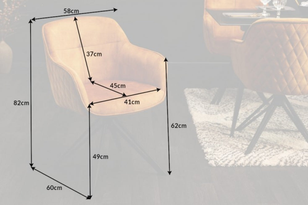 Set 2 scaune rotative tapitat cu Catifea Galben cu picioare din Metal Negru H82xL58xA60cm Euphoria