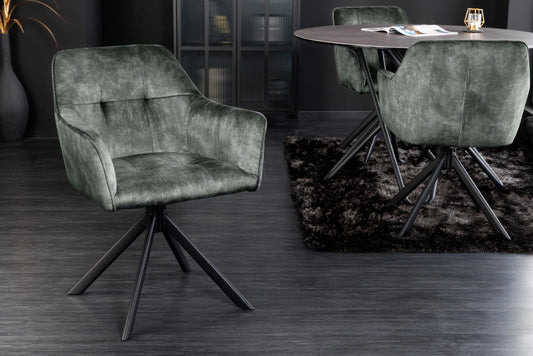 Set 2 scaune rotative tapitat cu Catifea Verde cu picioare din Metal Negru H83xL60xA61cm Loft