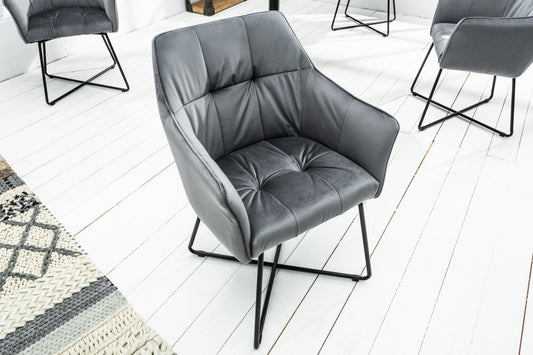 Set 2 scaune tapitat cu Catifea Gri cu picioare din Metal Negru H83xL60xA61cm Loft