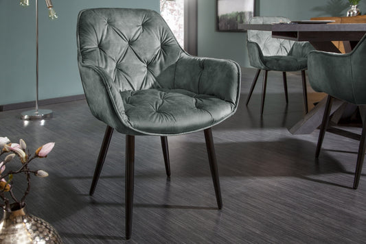 Set 2 scaune tapitat cu Catifea Verde cu picioare din Metal Negru H84xL59xA62cm Milano