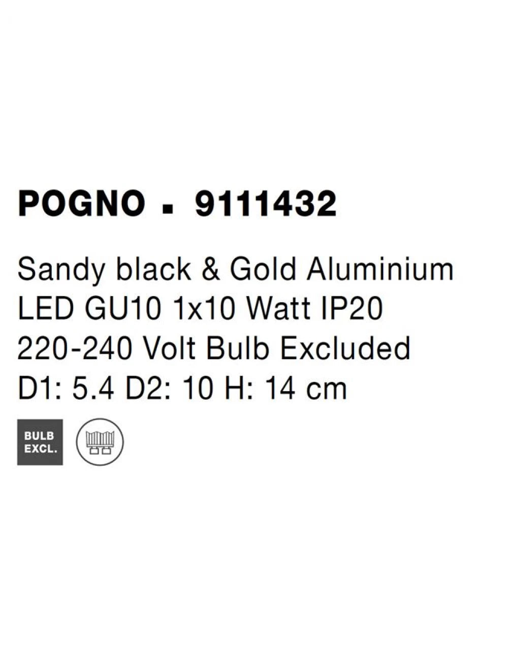 Spot aplicat din Aluminiu Negru/Auriu H14xL5.4cm IP20 POGNO