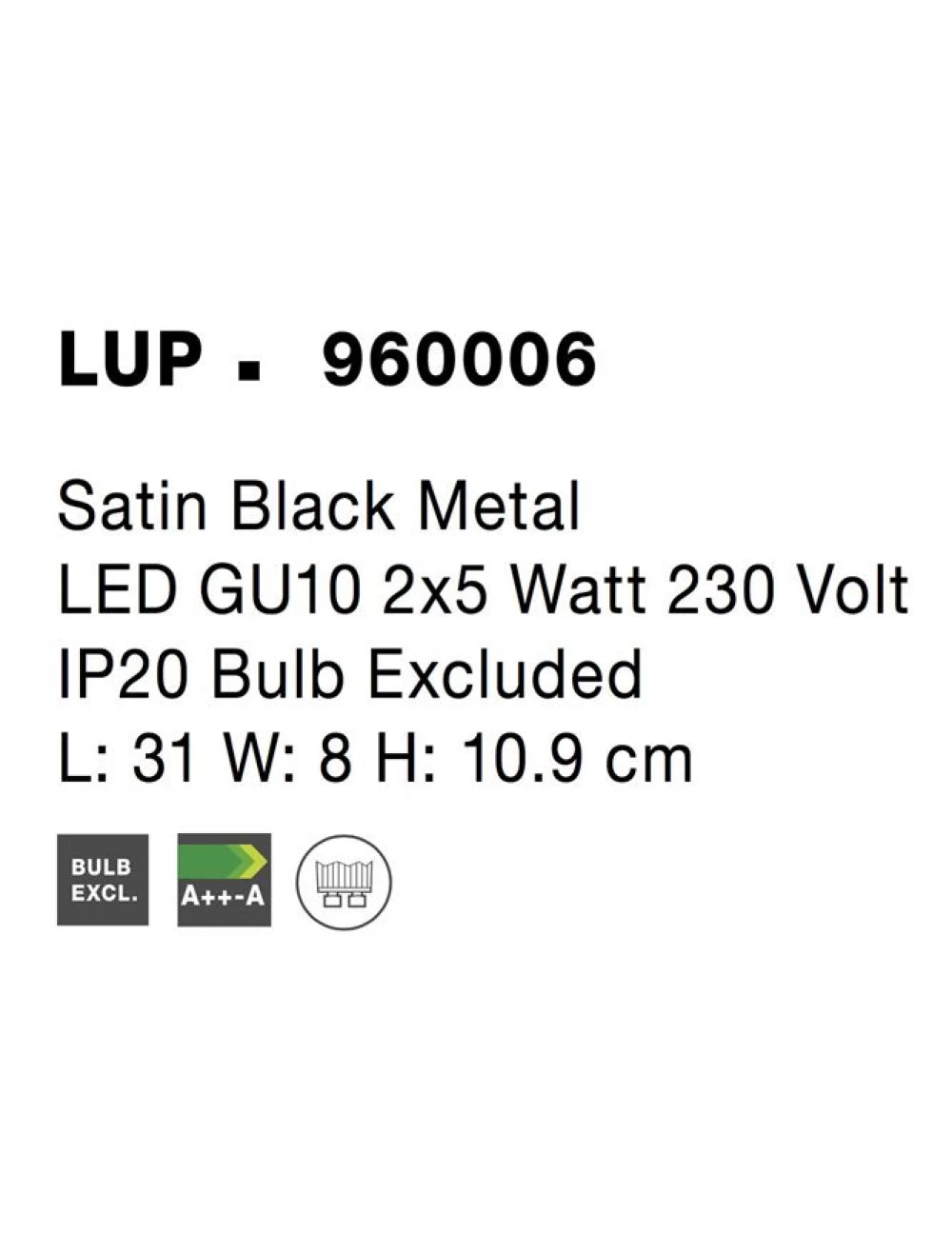 Plafoniera din Metal Negru H10.9xL31cm IP20 LUP