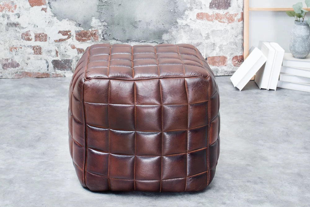 Taburet din Piele naturala Maro H40xL40cm Rider