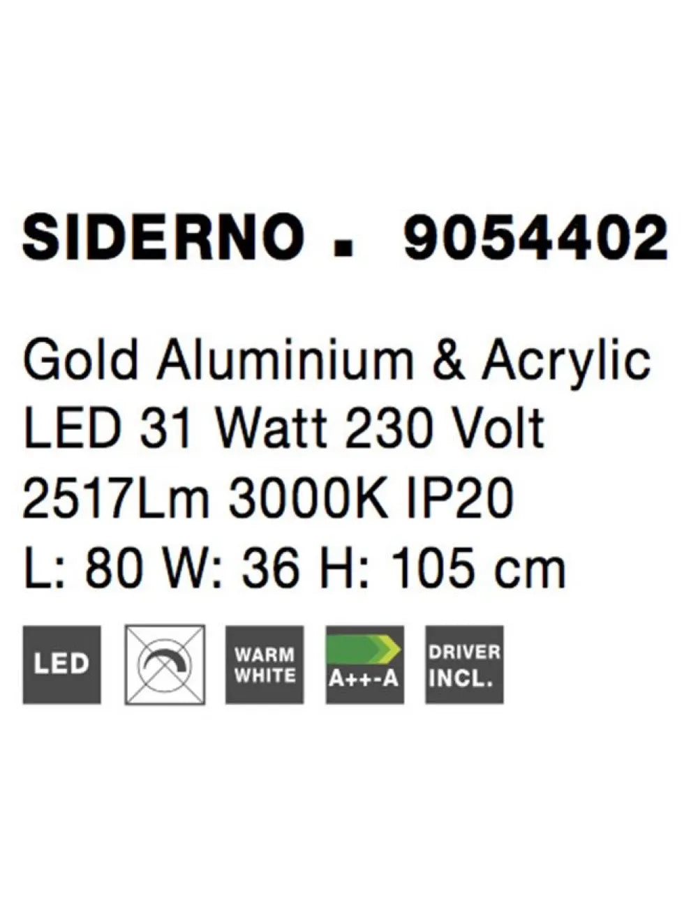 Lampa de podea structura din Aluminiu Auriu si abajur din Acrilic Transparent H105xL80cm IP20 32W 2518lm 3000k SIDERNO