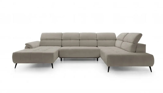 Coltar extensibil electric In forma de U tapitat cu Chenille Bej cu lada depozitare Genova III