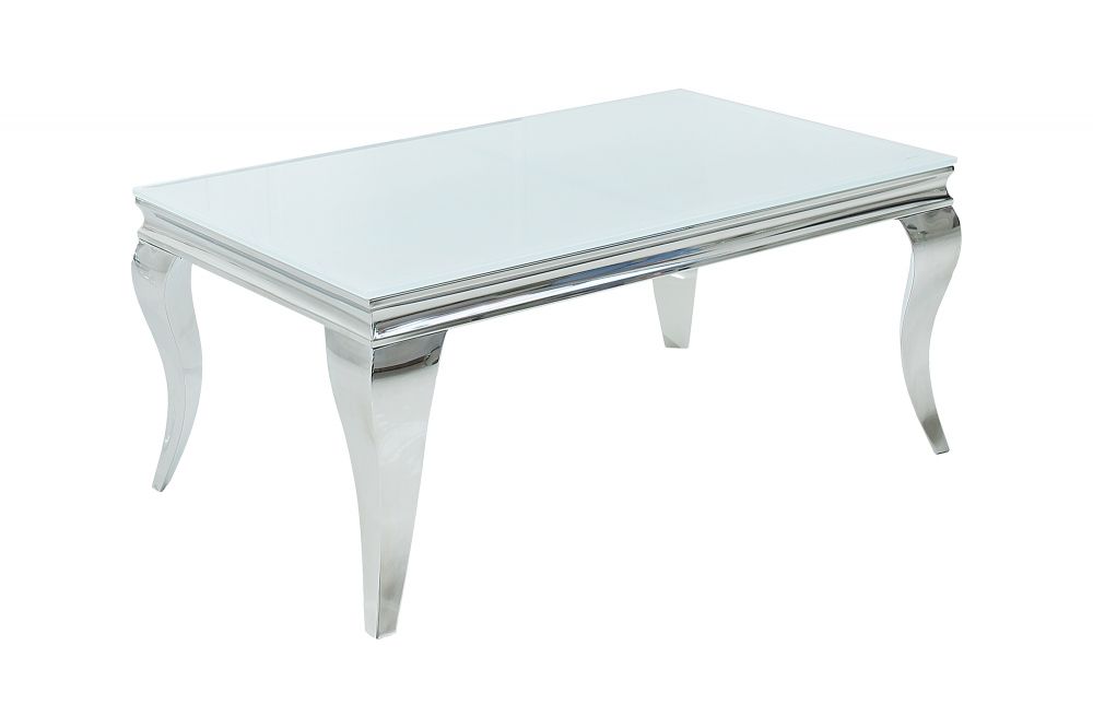 Masuta de cafea Dreptunghiulara din Sticla si Otel inoxidabil Alb/Argintiu L100xH45cm Barock