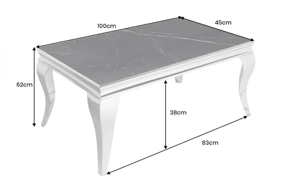 Masa din Piatra sinterizata Negru si Otel inoxidabil Argintiu L100xH62cm Modern barock