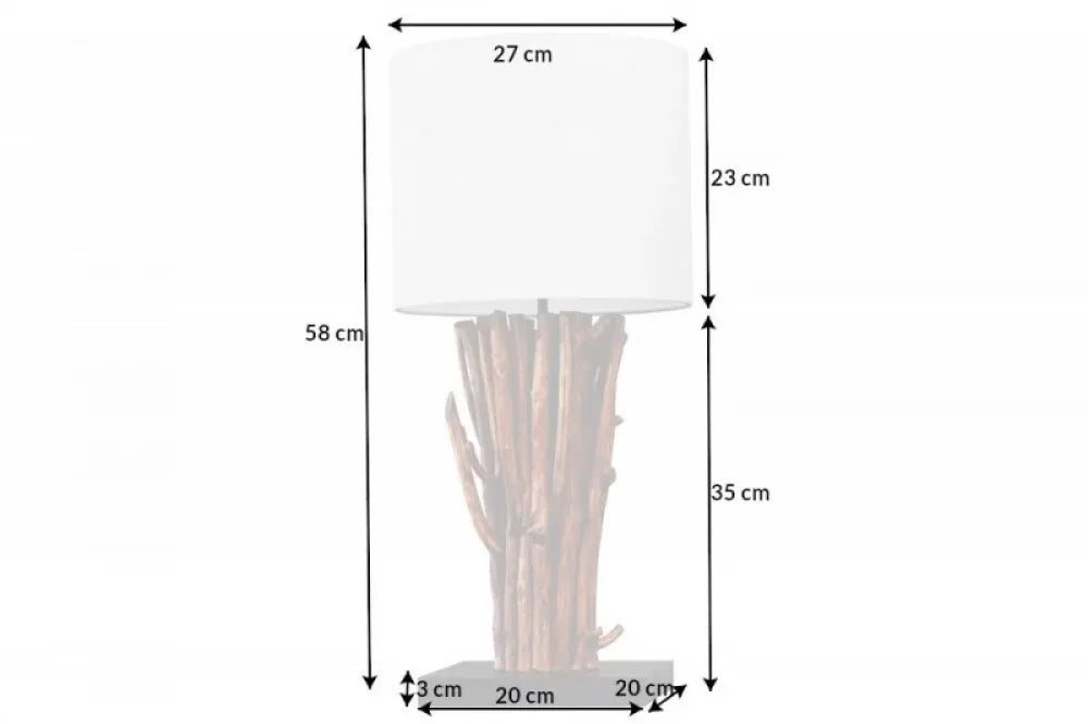 Veioza din Lemn Maro si Textil Alb H58xD27cm Euphoria I