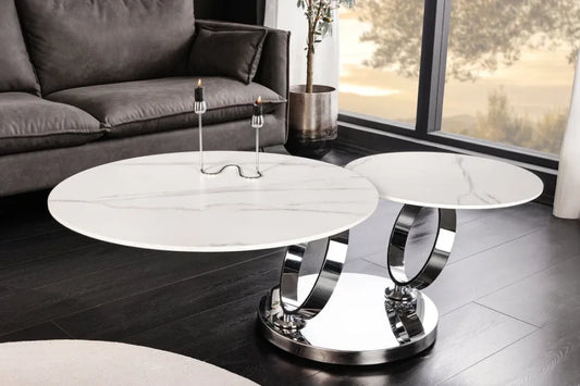 Masuta de cafea din Ceramica Alb si Metal Argintiu L135xH44cm DANCING RINGS