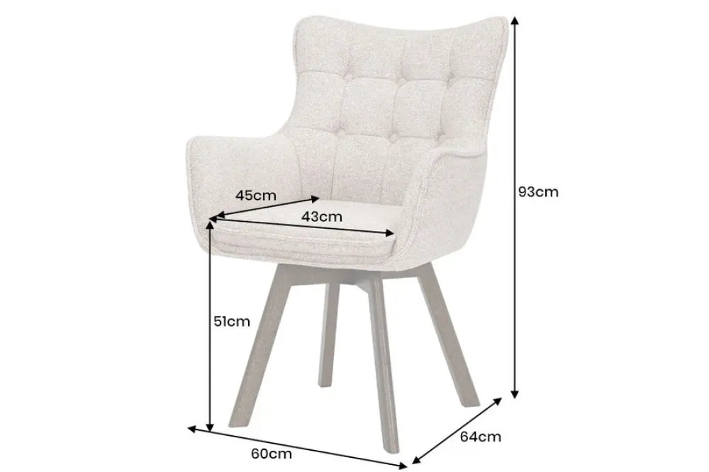 Set 2 scaune rotative tapitat cu Stofa Bej si picioare din Lemn de stejar Maro H93xL60xA64cm THOR