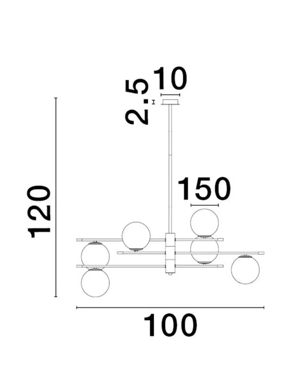 Lustra structura din Metal Negru/Auriu si abajur din Sticla Alb H120xL100cm IP20 GIT