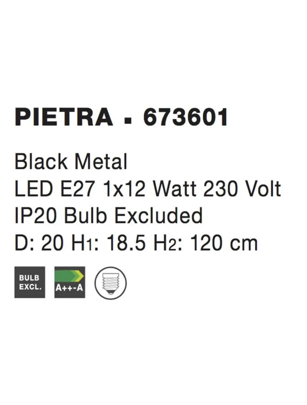 Pendul structura din Metal Negru si abajur din Metal Negru H120xL20cm IP20 PIETRA