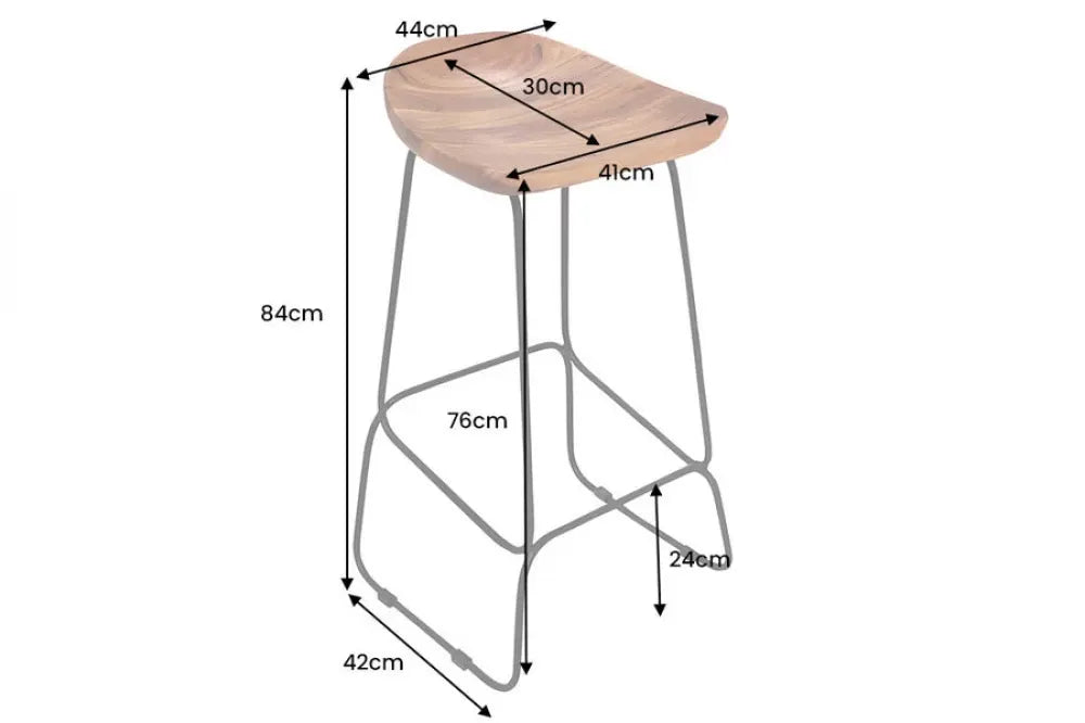 Set 2 scaune de bar din Metal Negru si Lemn de salcam Maro H84xL44cm Mammut