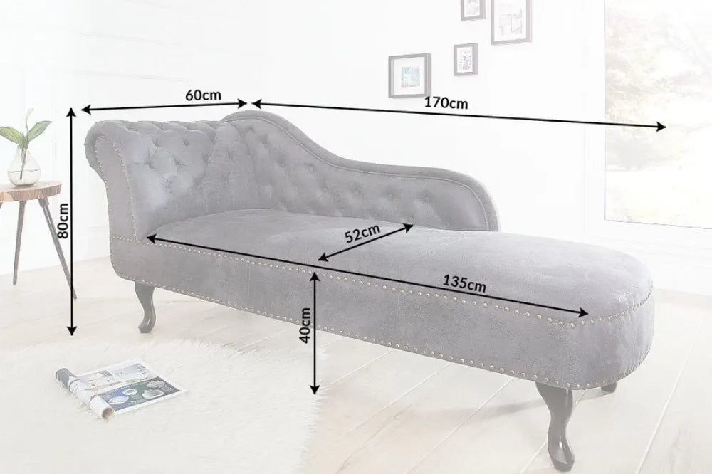 Sezlong tapitat cu Microfibra Gri L170cm Chesterfield