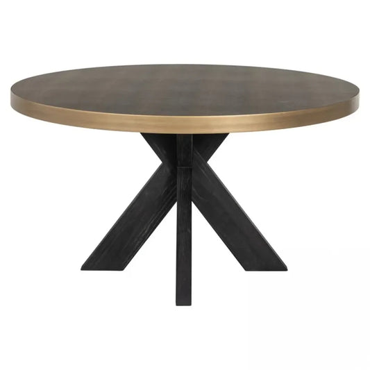 Masa Rotunda de 4 persoane din Piele artificiala Auriu antichizat si Lemn de stejar Negru D140xH76cm Bloomville Richmond Interiors