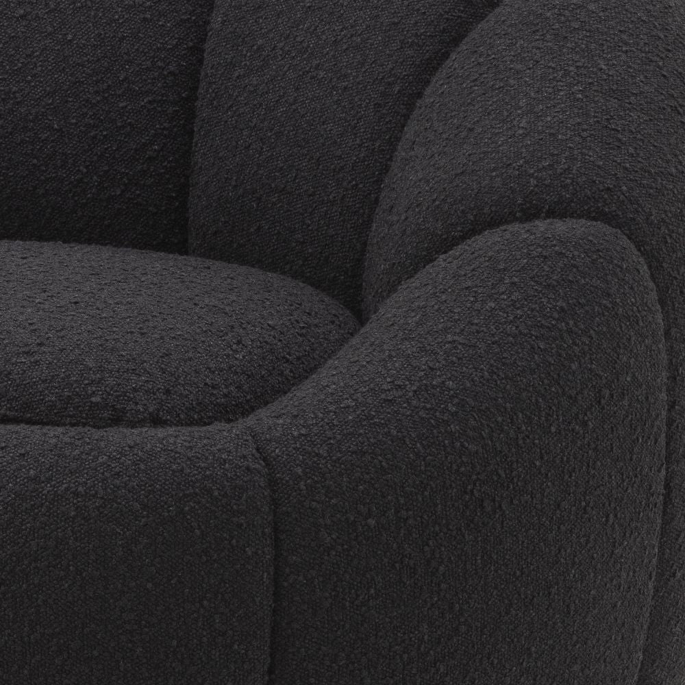 Fotoliu rotativ Inger Eichholtz tapitat cu Stofa Boucle Negru cu baza din Otel inoxidabil Auriu H69xL95xA83cm