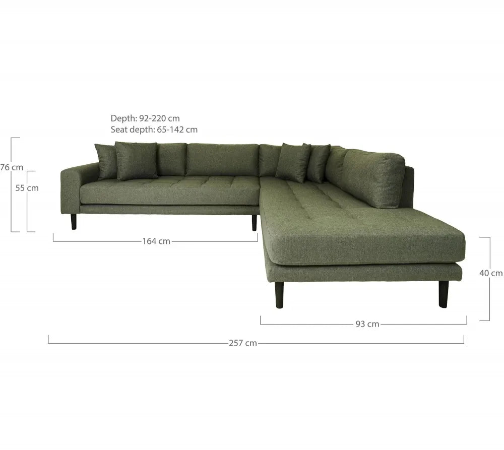 Coltar orientare dreapta cu picioare din Lemn de fag negru tapitat cu Stofa Verde L257xH76cm Lido