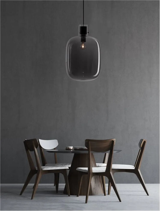 Pendul structura din Metal Negru si abajur din Sticla Fumuriu H248xL30cm IP20 CINZIA