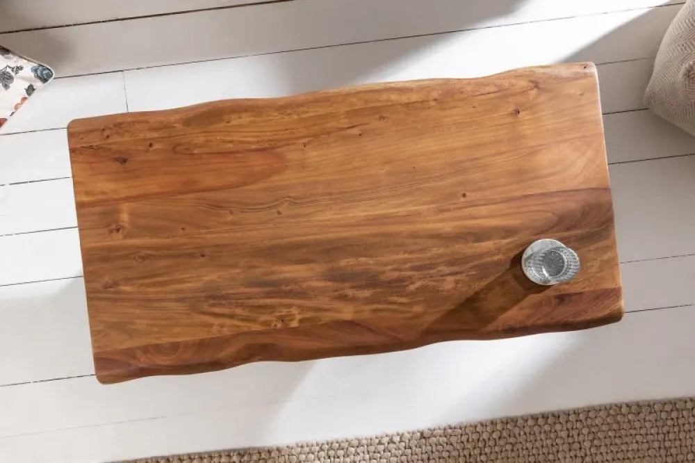 Masuta de cafea Dreptunghiulara din Lemn masiv de salcam Maro si Metal Negru L110xH40cm Mammut
