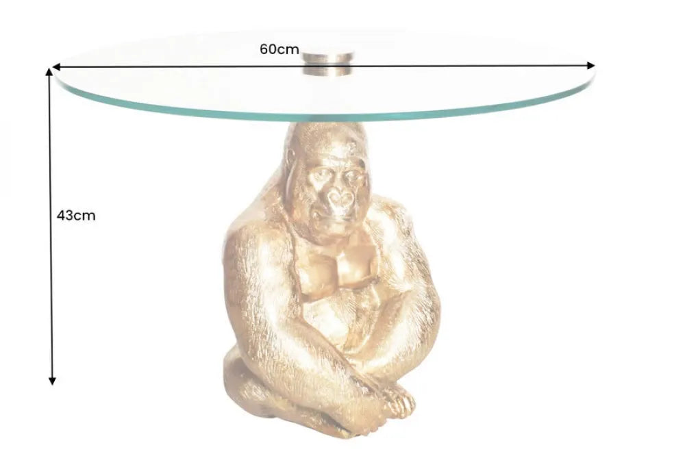 Masuta laterala din Sticla securizata Transparent si Metal Auriu D60xH43cm Kong