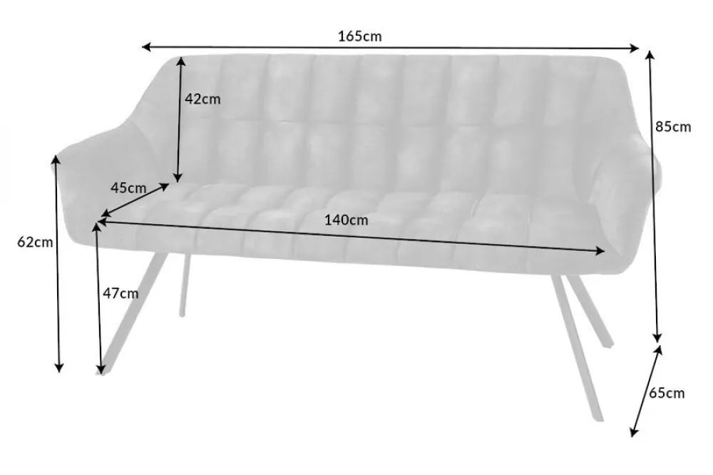 Banca din Metal Negru si Catifea Gri inchis H85xL165cm Papillon