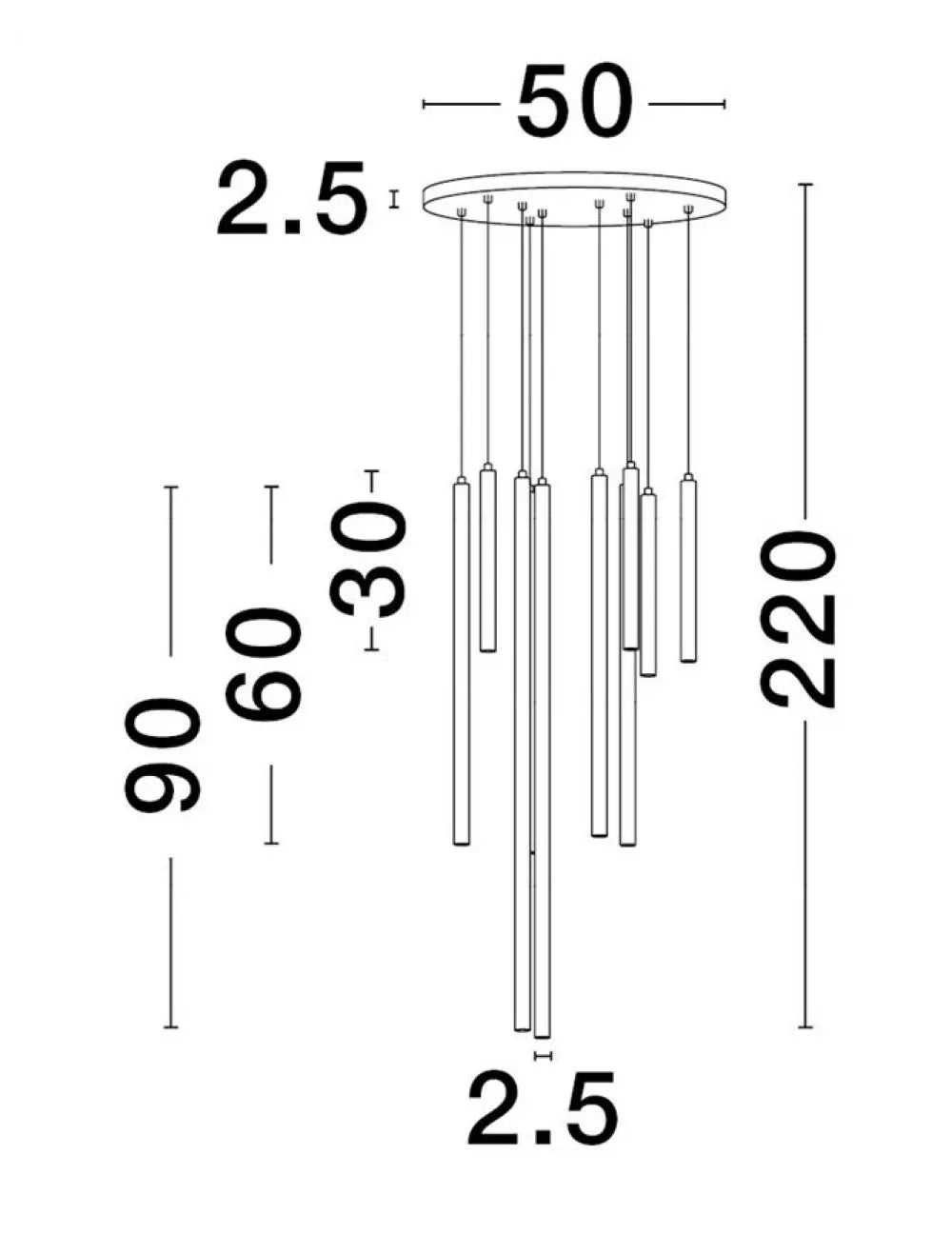 Candelabru din Aluminiu Negru H220xL50cm IP20 26W 1861lm 3000k TRIMLE