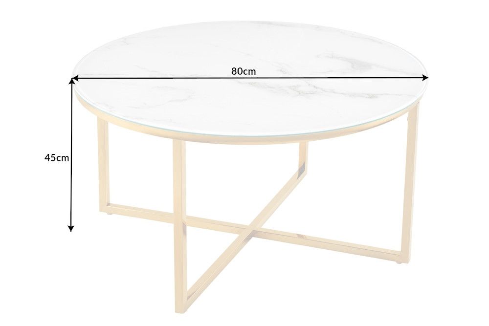 Masuta de cafea Rotunda din Sticla securizata si Metal Alb/Auriu D80xH45cm Elegance