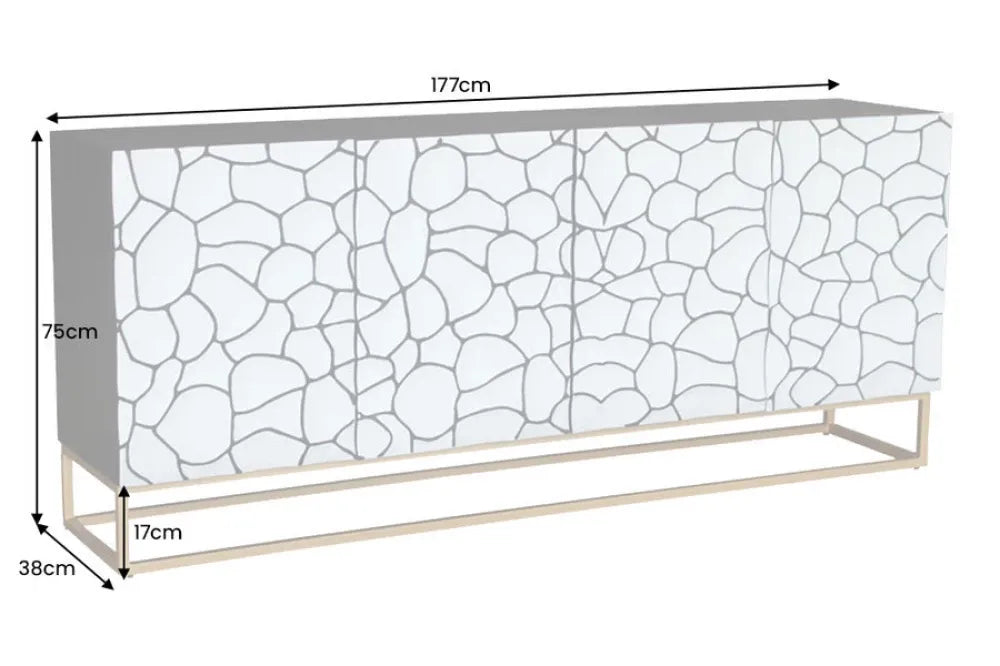 Comoda din Lemn de mango Negru/Alb si Metal Auriu L177xH75cm VULCANO