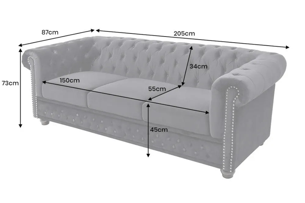 Canapea tapitata cu Catifea Negru L205cm CHESTERFIELD