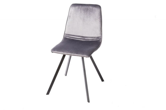 Set 4 scaune tapitat cu Catifea Gri inchis cu picioare din Metal Negru H83xL47xA59cm Amsterdam