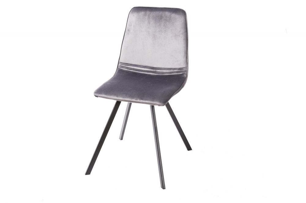 Set 4 scaune tapitat cu Catifea Gri inchis cu picioare din Metal Negru H83xL47xA59cm Amsterdam
