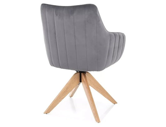 Scaun din Catifea Gri si Lemn de frasin/Metal Maro Hx86Lx61xA44cm Azalia