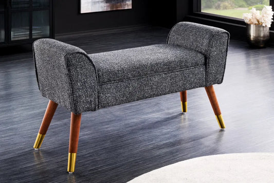 Bancheta din Lemn/Metal Maro/Auriu si Stofa boucle Gri H56xL90cm Scarlett