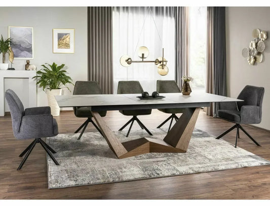 Scaun tapitat cu Stofa Brego Gri cu picioare din Metal Negru H90xL58xA46cm Hugo