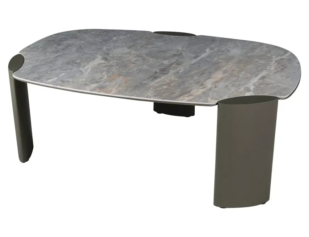 Masuta de cafea din Metal Cupru si MDF+Ceramica Gri lucios cu efect de marmura L118xH43cm Adoro