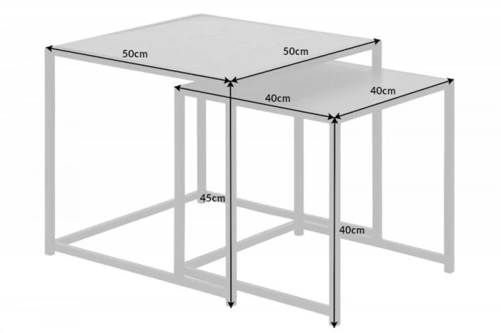 Set 2 masute laterale Patrate din Lemn stratificat Gri antracit si Metal Negru L40/50xH40/45cm Slim