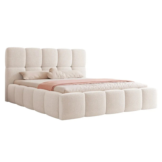 Pat 200 x 200 tapitat cu Stofa boucle Quelle Alb Livia