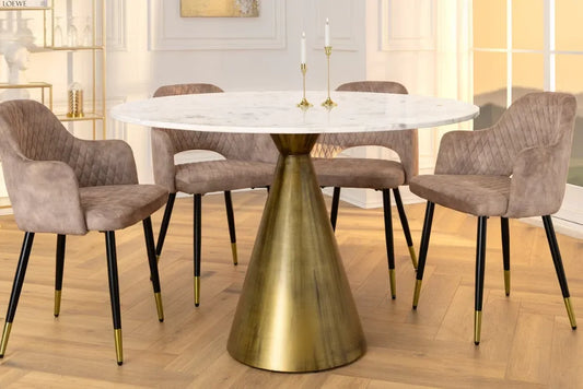 Masa rotunda din Marmura Alb si Metal Cupru D100xH77cm Elegancia