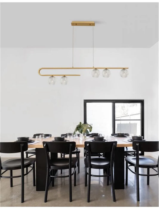 Lustra structura din Metal Auriu si abajur din Sticla Transparent H180xL113cm IP20 MIRANO