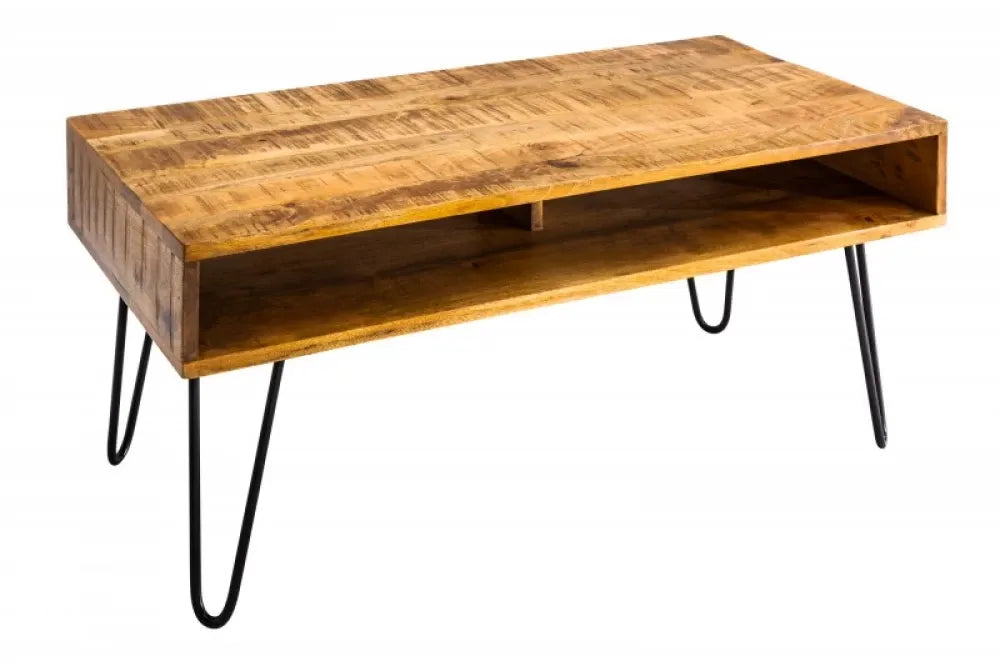 Masuta de cafea Dreptunghiulara din Lemn masiv de mango Maro si Metal Negru L100xH45cm Scorpion