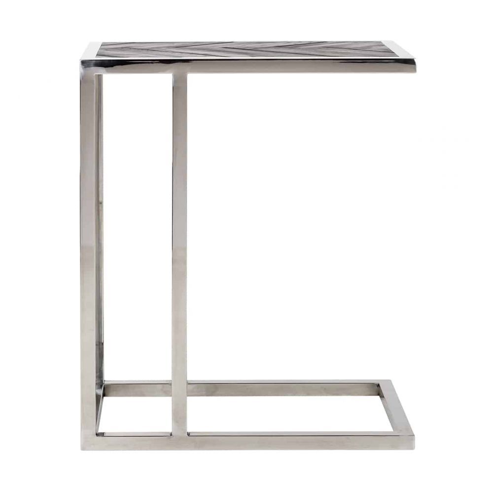 Masuta de colt dreptunghiulara din furnir de stejar si otel inoxidabil Negru/Argintiu L55xH60cm Blackbone Richmond Interiors