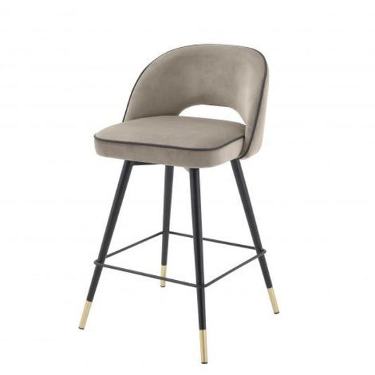 Set 2 scaune de insula rotative tapitat cu Catifea Grej cu picioare din Metal Negru/Auriu H93xL51xA52cm Cliff