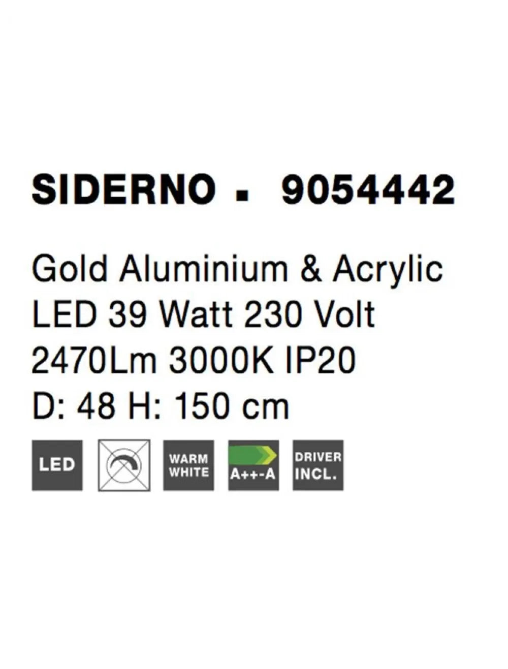 Candelabru structura din Aluminiu Auriu si abajur din Acrilic Transparent H150xL48cm IP20 39W 2473lm 3000k SIDERNO