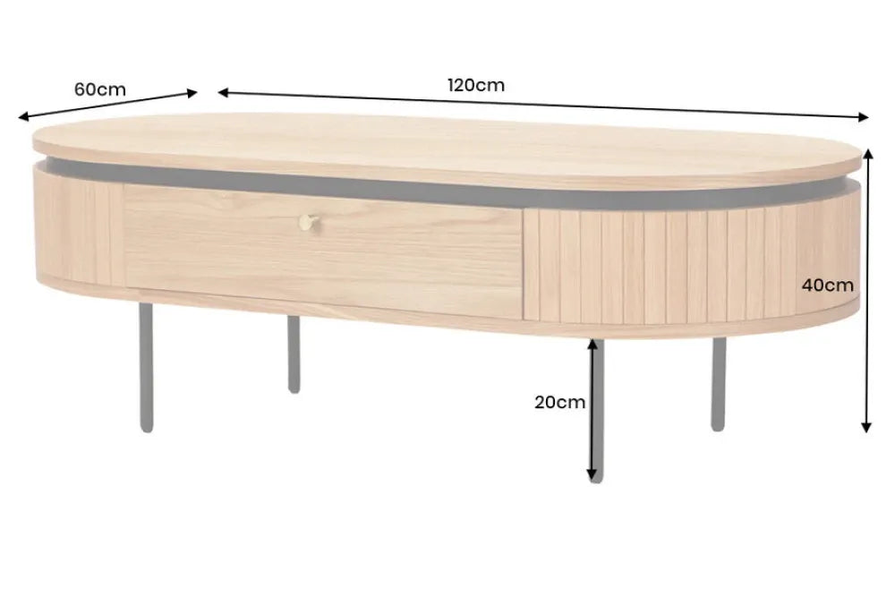 Masuta de cafea din MDF/Furnir de stejar Maro si Metal Negru L120xH40cm ATELIER