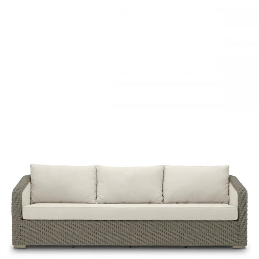Canapea de exterior din Ratan sintetic Gri si Stofa Bej H85xL254cm Bryson Eichholtz