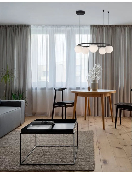 Lustra structura din Metal Negru si abajur din Sticla Alb H155xL50cm IP20 35W 2803lm 3200k JOLINE