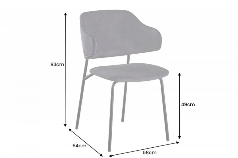 Set 2 Scaune tapitate cu Catifea Gri cu picioare din Metal Negru H83xL58xA54cm Tracy
