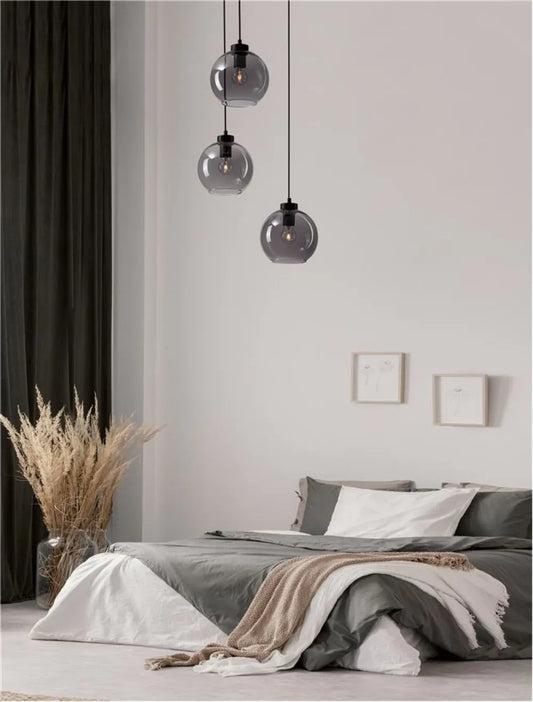 Candelabru structura din Metal Negru si abajur din Sticla Fumuriu H145xL30cm IP20 PALMER