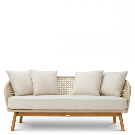 Canapea de exterior din Lemn de tec Maro si Stofa Bej H74xL180cm Trinity Eichholtz